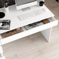 240 cm Modern White Desk with Hinged Doors and Pull-out Drawers