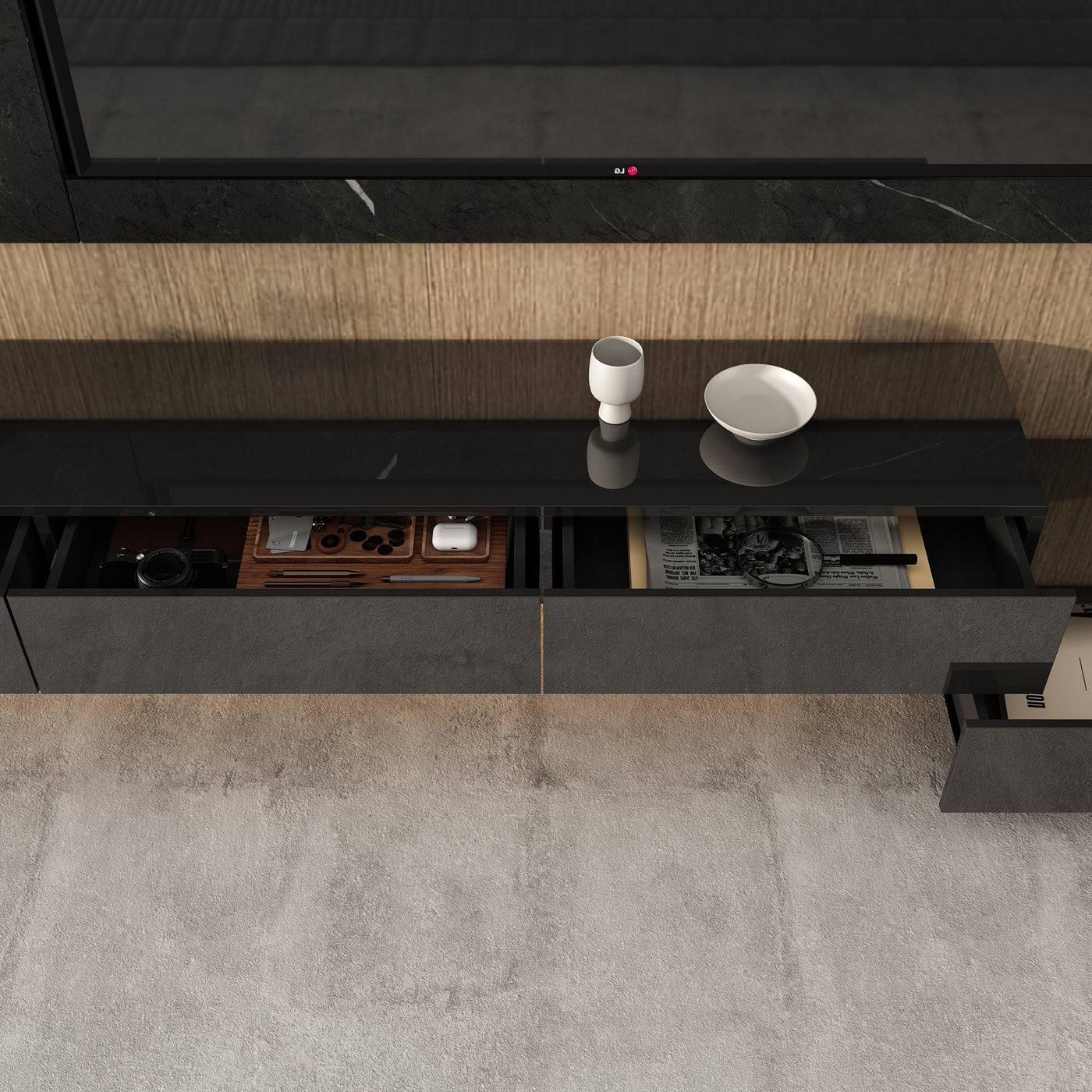 240 cm Modern Minimalist Black TV Stand Wall-Mounted And Freely Arranged TV Stand With LED