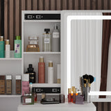 Coiffeuse moderne blanche/noire de 89,9 cm avec miroir coulissant, 4 tiroirs, étagères et tabouret rembourré