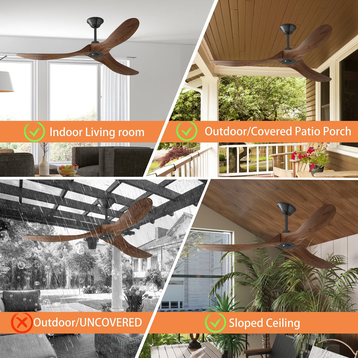152.4 cm Modern Simple Brown Ceiling Fan With Wooden Streamline Design