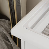 Table de toilette moderne blanche de 39,4 pouces, coiffeuse avec grand miroir coulissant éclairé et 5 tiroirs, étagères cachées