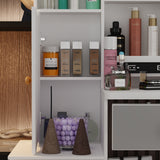 Coiffeuse moderne blanche/noire de 89,9 cm avec miroir coulissant, 4 tiroirs, étagères et tabouret rembourré