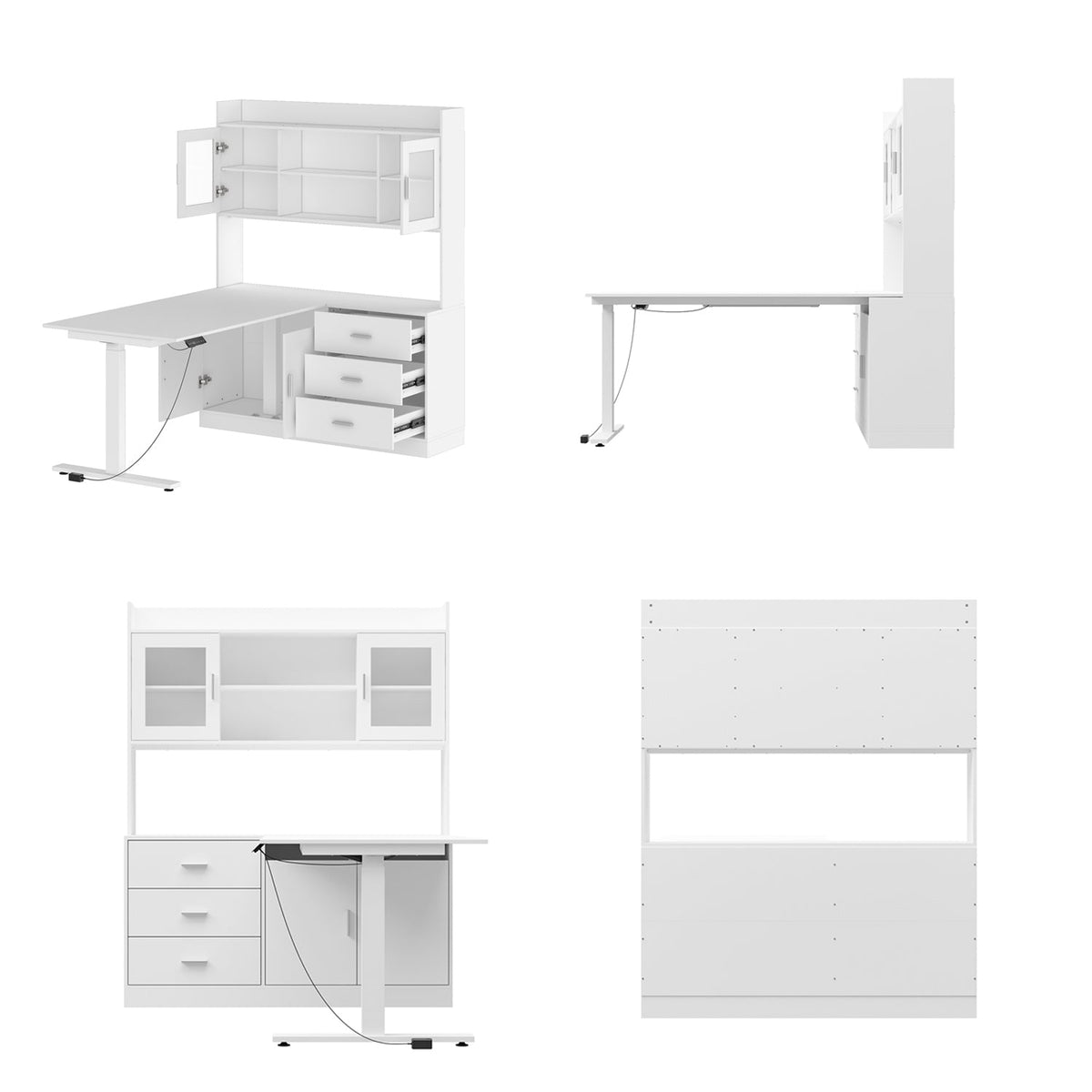 Bureau d'ordinateur élévateur blanc moderne de 174 cm avec bibliothèque