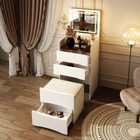 Coiffeuse moderne blanche de 47,5 cm avec lumières et miroir rabattable