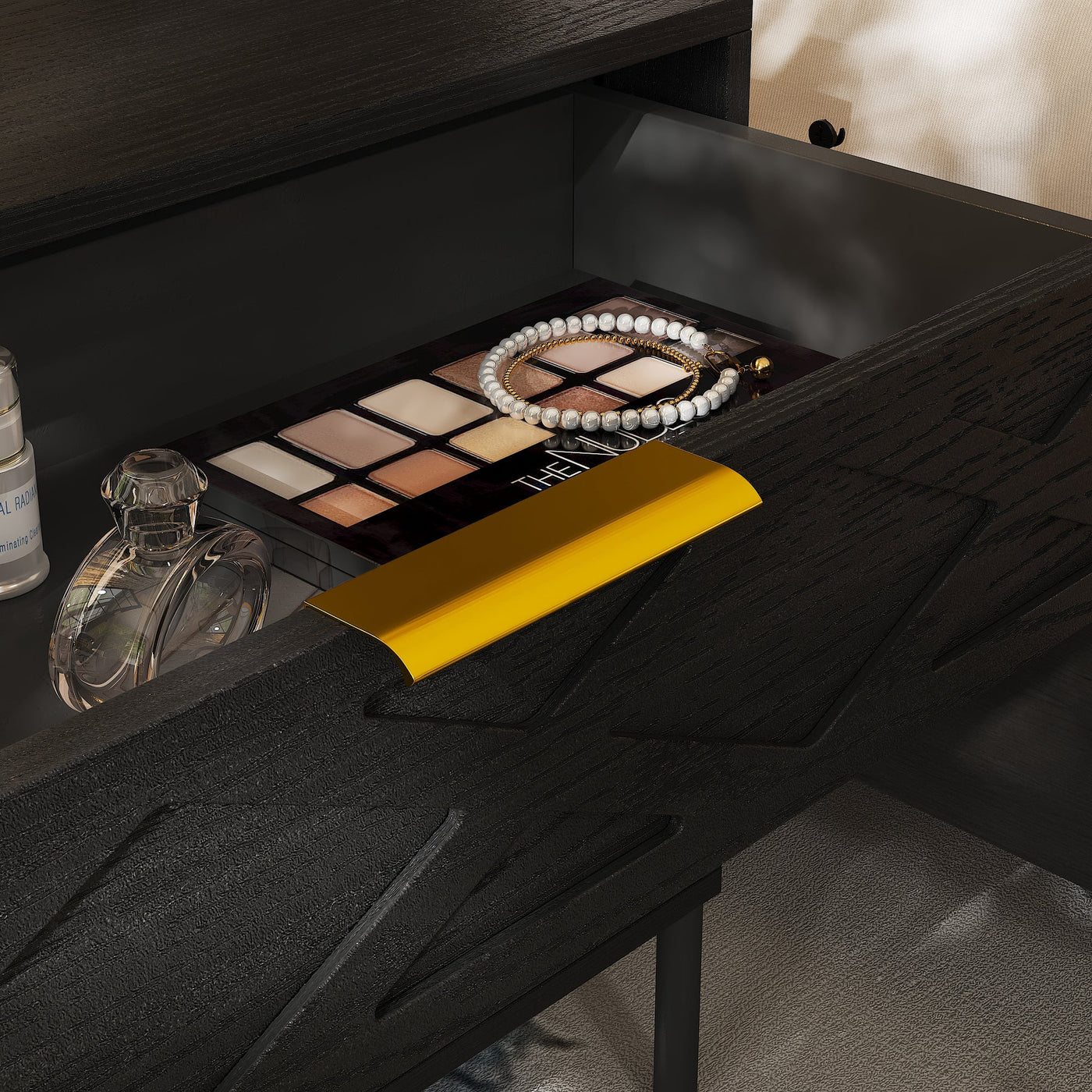 80 cm Modern Black 3-Drawer Nightstand with Metal Legs