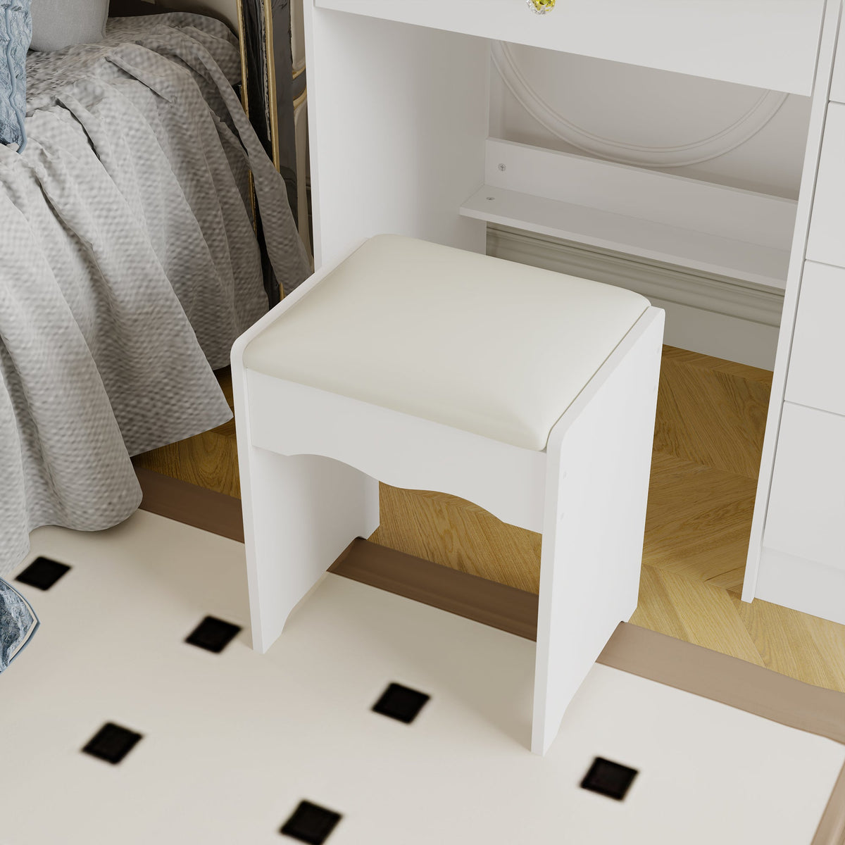 Table de toilette moderne blanche de 39,4 pouces, coiffeuse avec grand miroir coulissant éclairé et 5 tiroirs, étagères cachées
