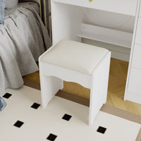 Table de toilette moderne blanche de 39,4 pouces, coiffeuse avec grand miroir coulissant éclairé et 5 tiroirs, étagères cachées