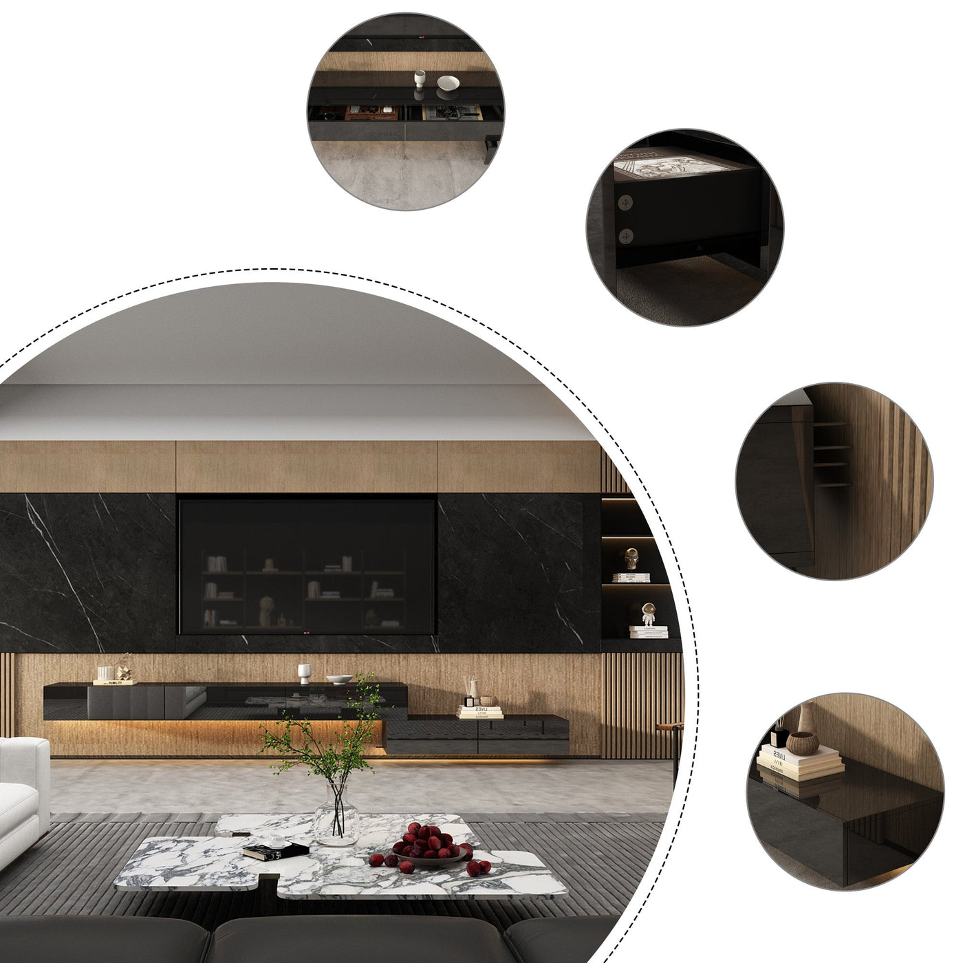 240 cm Modern Minimalist Black TV Stand Wall-Mounted And Freely Arranged TV Stand With LED