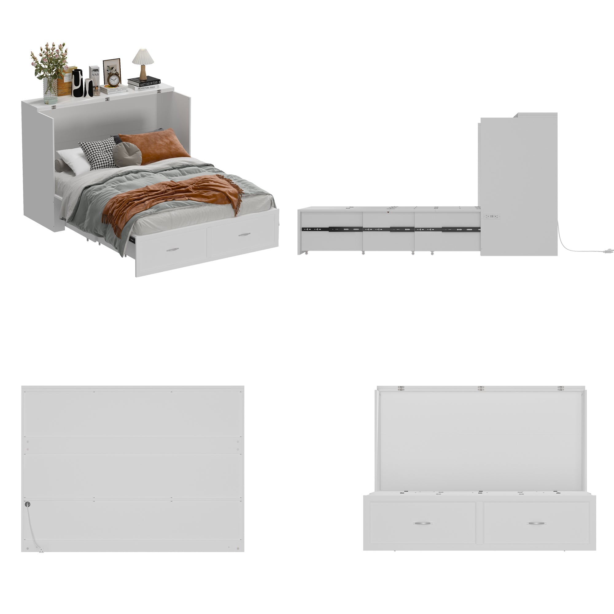Lit pliant moderne et minimaliste blanc de 140 cm avec prises électriques