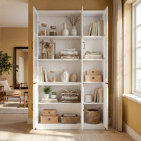 120 cm Modern White Freestanding Wood Bookcase with 3 Glass Doors