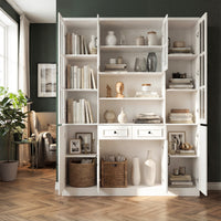 160 cm Modern White 2-Drawer Bookcase with Glass Doors