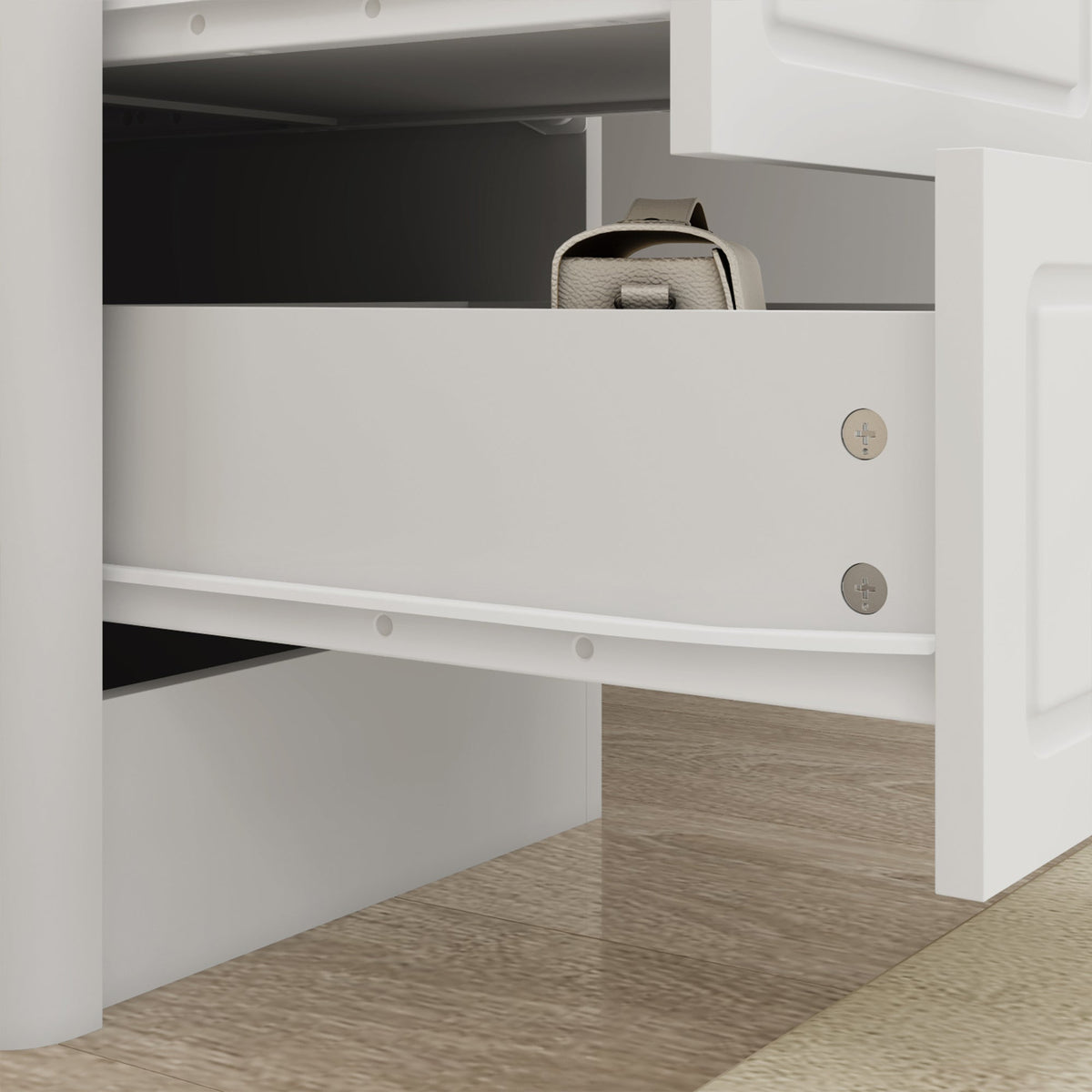 Coiffeuse moderne et minimaliste blanche de 110 cm avec tiroirs et lampe