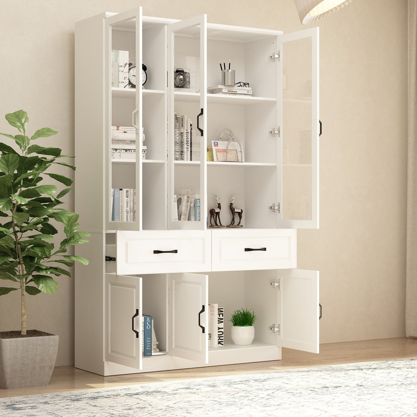 120 cm Classic White Display Cabinet Corner Shelf Storage Organizer Bookshelf in Combination