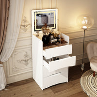 Coiffeuse moderne blanche de 47,5 cm avec lumières et miroir rabattable