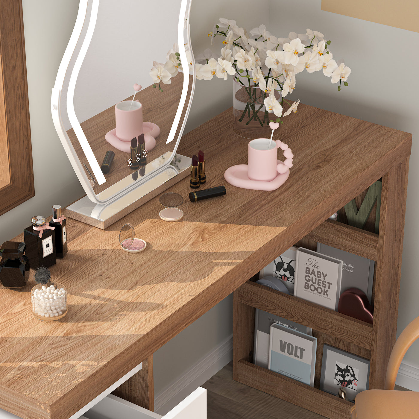 Meuble-lavabo moderne en L de 100 cm avec commode à 4 tiroirs