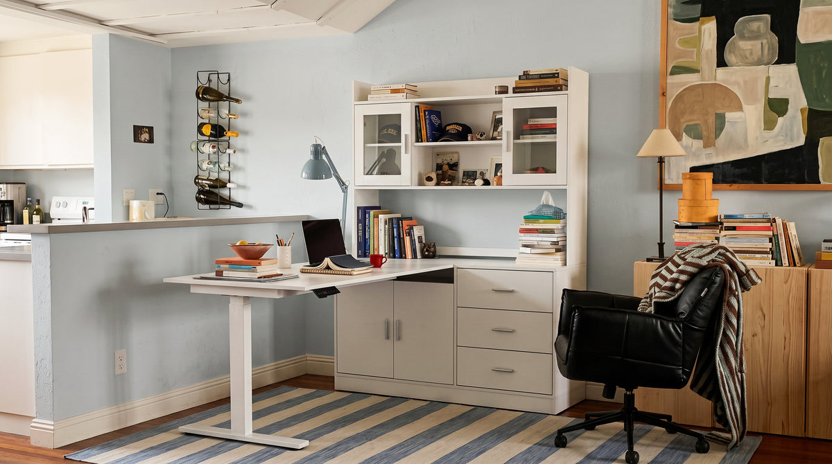 Standing Desk with Hutch and Storage Cabinet