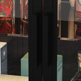 Îlot de cuisine moderne élégant noir 197 cm avec porte vitrée 3 tiroirs lumineux double face