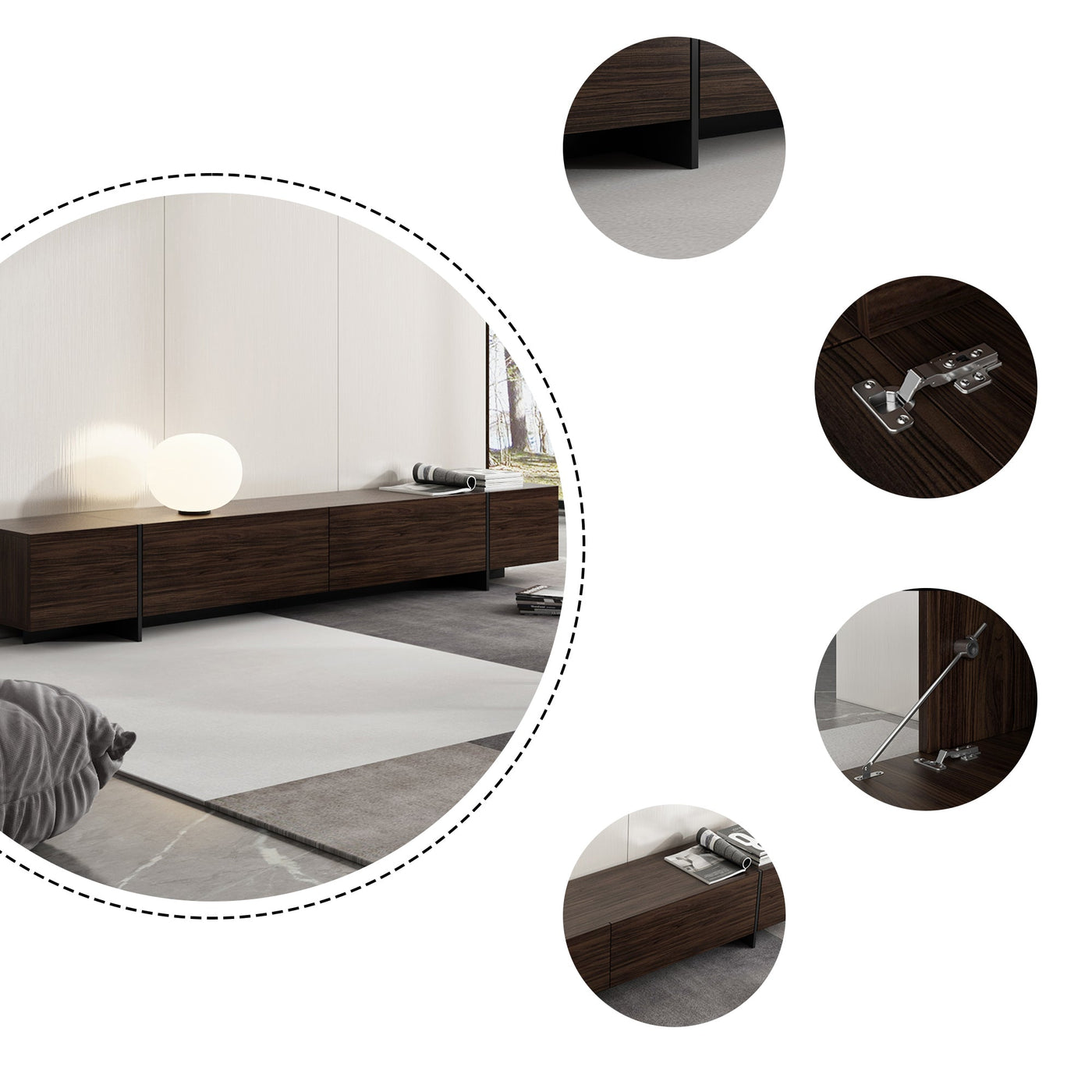 243 cm Modern Rustic Dark Brown Entertainment Center with 4 Pull-Down Doors