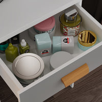 90 cm Modern White/Black Vanity Set with Sliding Mirror, 4 Drawers, Shelves and Cushioned Stool