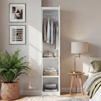 40 cm Modern White Compact Wardrobe with Dual Doors, Golden Handles and Multiple Storage Sections