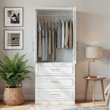 81 cm Modern White Glass Door Armoire with Hanging Rod and 3 Drawers
