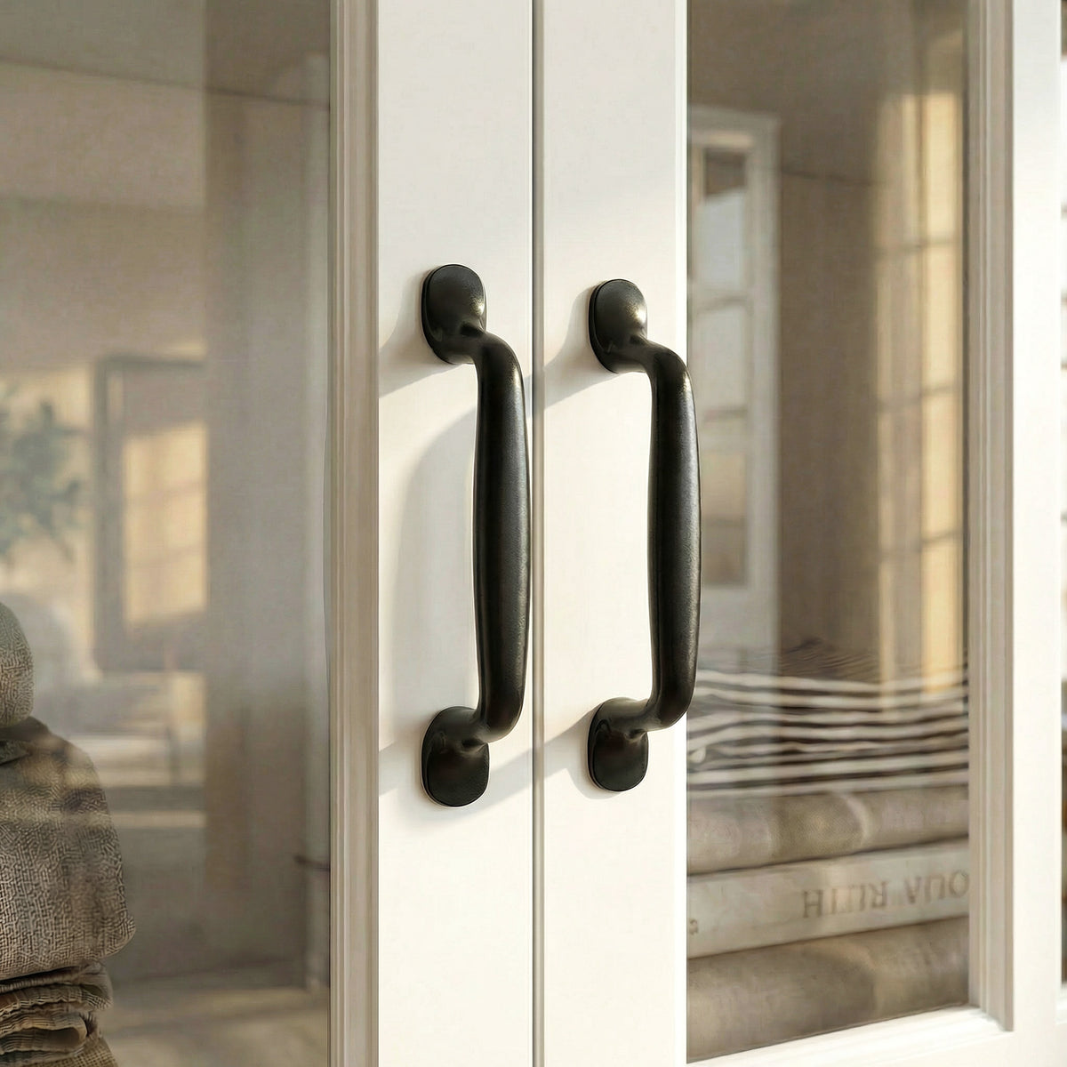 120 cm Modern White Freestanding Wood Bookcase with 3 Glass Doors