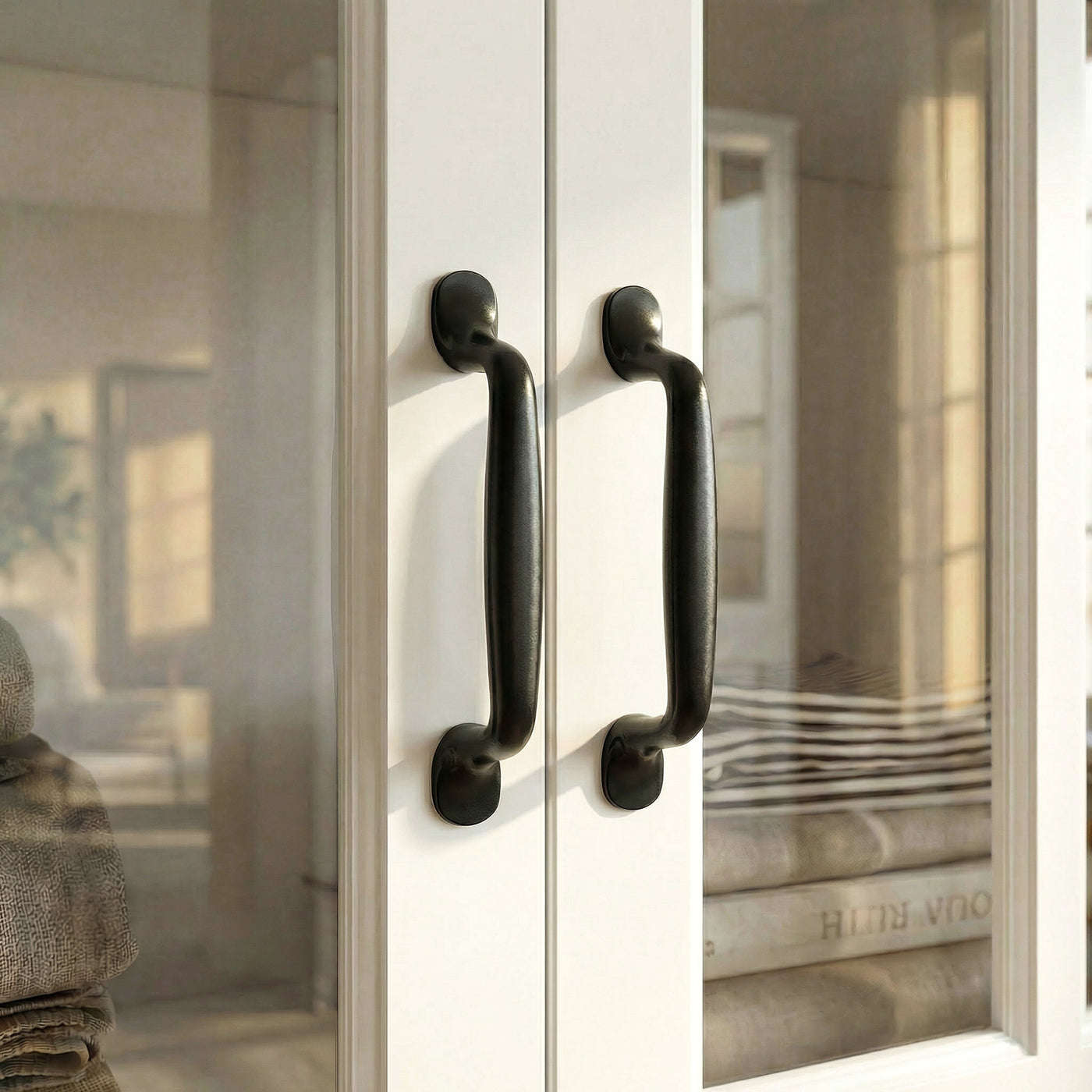 120 cm Modern White Freestanding Wood Bookcase with 3 Glass Doors