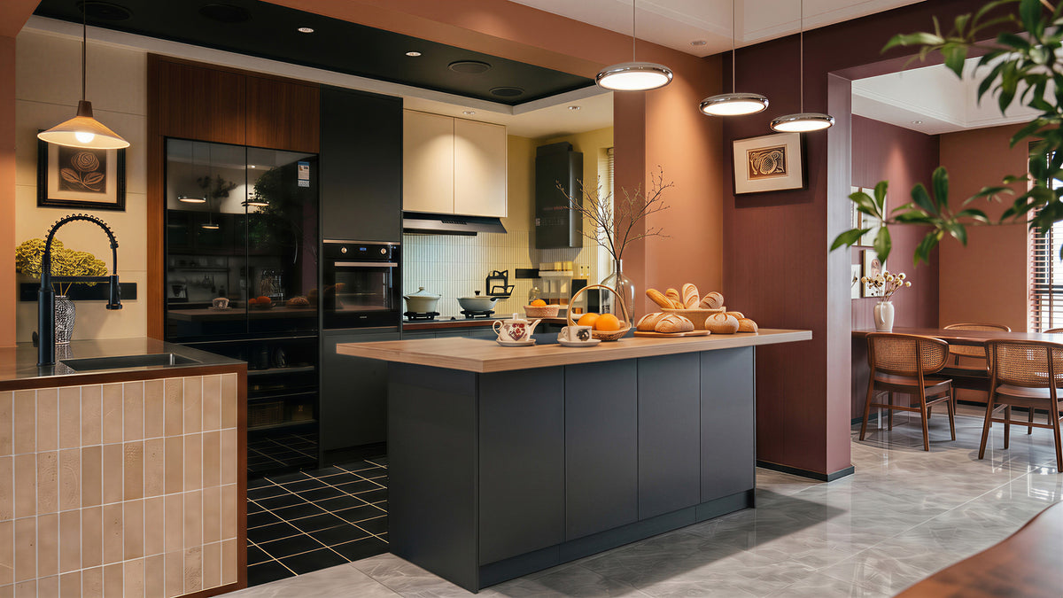 Kitchen Island with Adjustable Shelves and Butcher Block Top