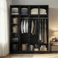 150 cm Modern Black Wardrobe Armoires With LED Lighting and Tempered Glass Doors