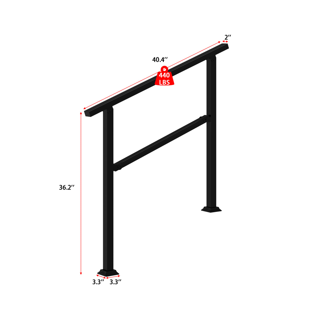 40,4 pouces Rampe d'escalier minimaliste en noir satiné avec angle réglable