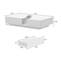 140 cm Modern Minimalist White Coffee Table With Light And Glass Finish In The Middle