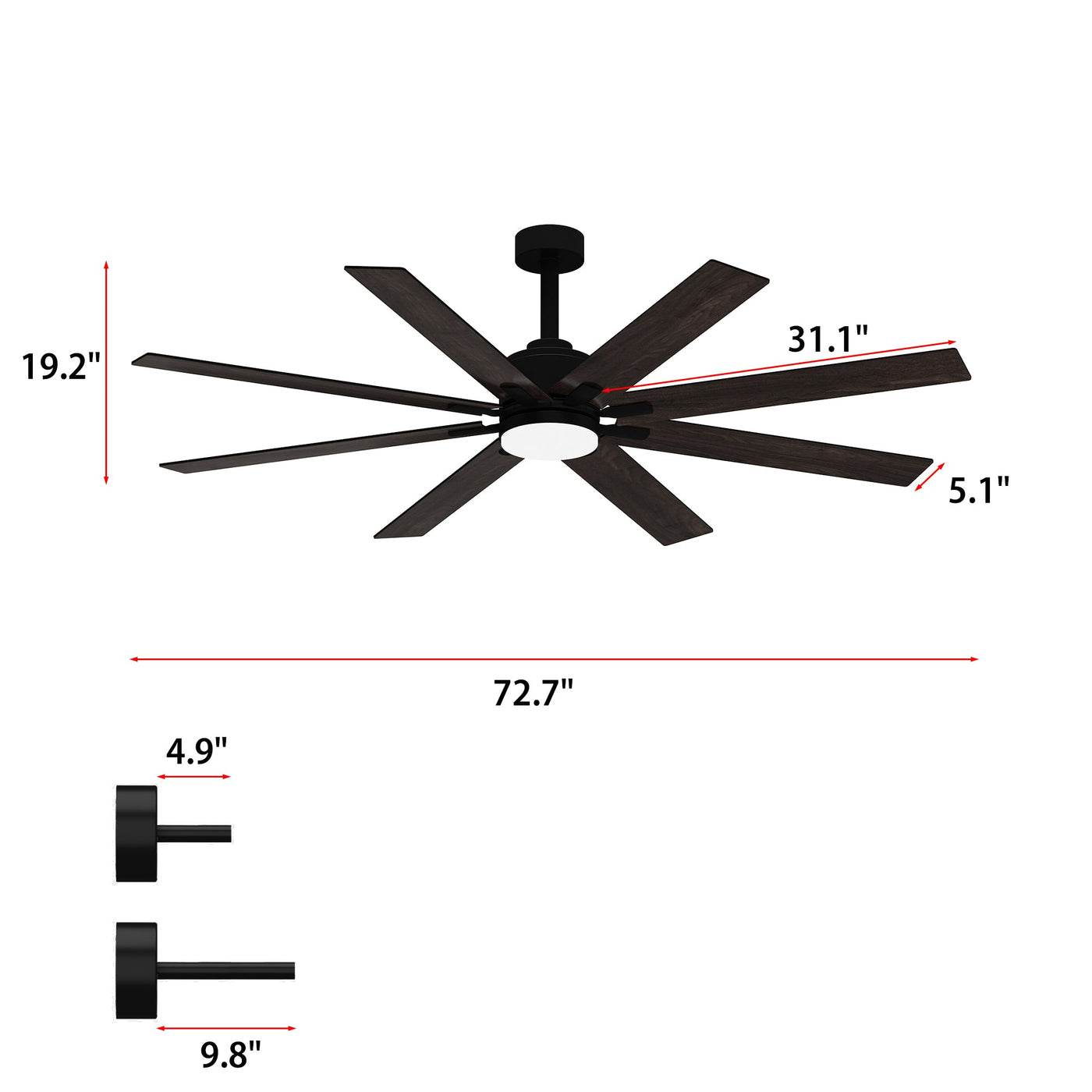 80 cm Modern Dark Brown Ceiling Fan with Dual-Tone Blades and 3-Color LED Light