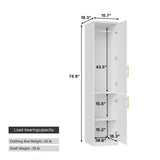 40 cm Modern White Compact Wardrobe with Dual Doors, Golden Handles and Multiple Storage Sections