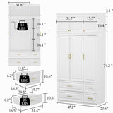Wardrobe Heavy Duty Clothes Closet Storage Cabinet Armoire with Metal Handles for Small Living