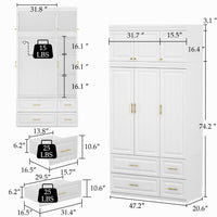 Wardrobe Heavy Duty Clothes Closet Storage Cabinet Armoire with Metal Handles for Small Living