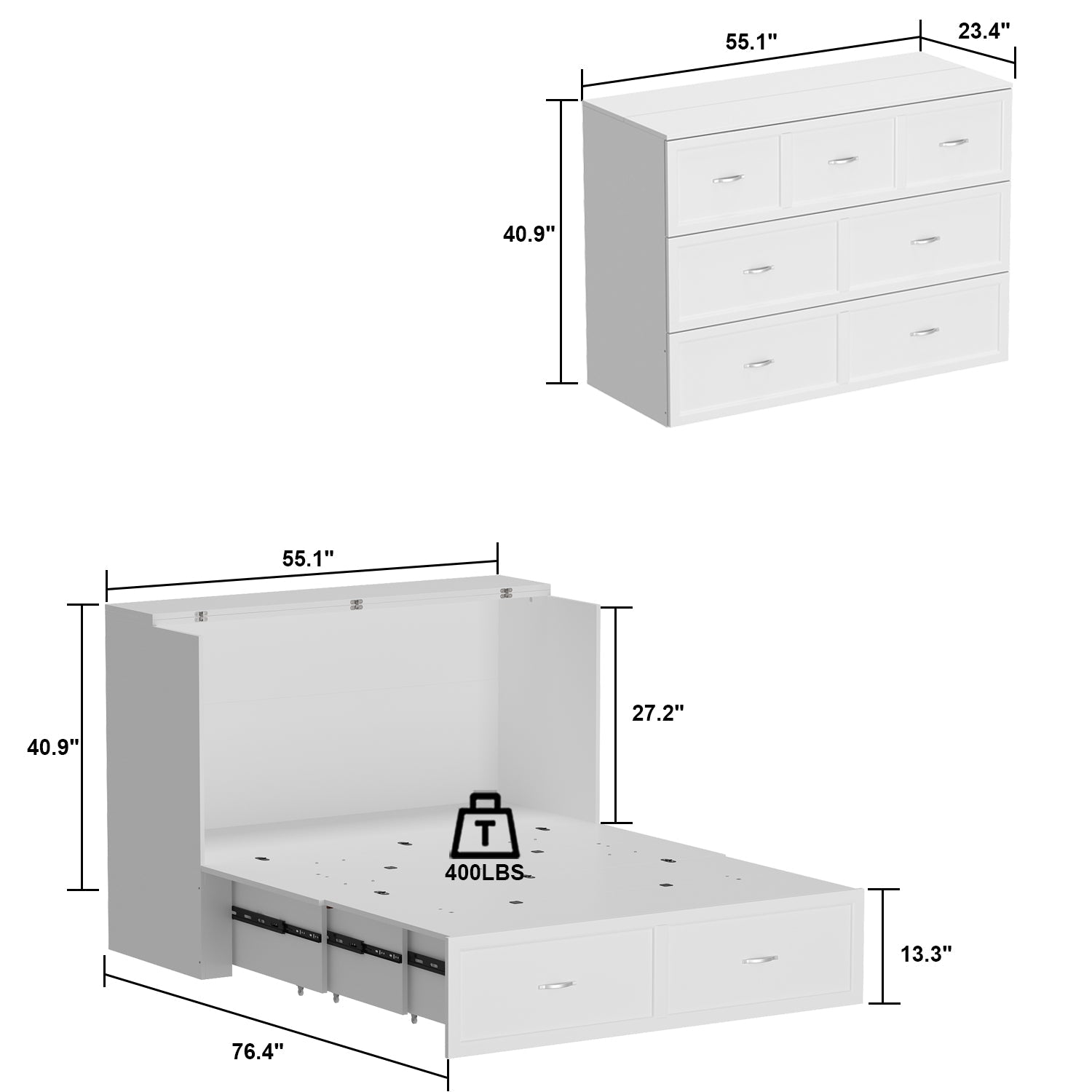 Lit pliant moderne et minimaliste blanc de 140 cm avec prises électriques