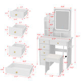 Coiffeuse moderne blanche élégante de 80 cm avec prise, miroir LED et tabouret