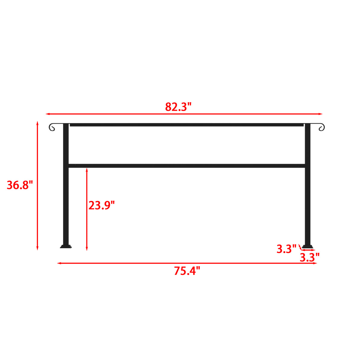 Main courante d'escalier moderne noire mate de 82,3 pouces avec angle réglable