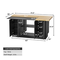 196 cm Modern Black Kitchen Island With Adjustable Shelves And Butcher Block Top