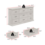 Commode moderne blanche/grise de 180 cm avec 9 tiroirs