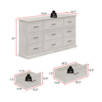 180 cm Modern White/Gray Dresser with 9 Drawers