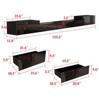 280 cm Modern Minimalist Black TV Stand Floating High Gloss TV Stand With LED Light