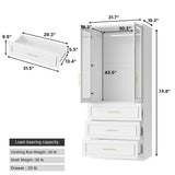 81 cm Modern White Glass Door Armoire with Hanging Rod and 3 Drawers