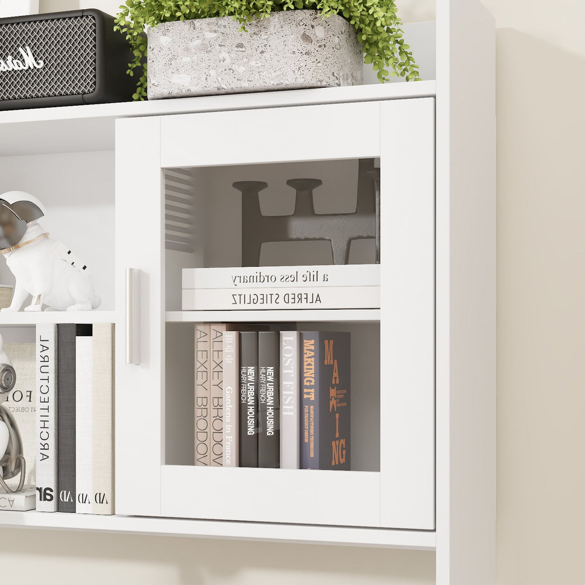 Bureau d'ordinateur élévateur blanc moderne de 174 cm avec bibliothèque